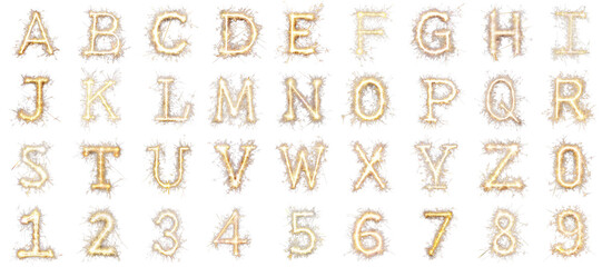 Poster - Sparklers letter transparent isolated set in 3d png using for decoration.