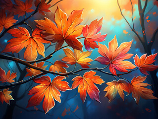 Sticker - Awesome Realistic autumn background with leaves