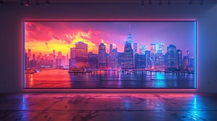 The image is a digital painting of a cityscape. The colors are vibrant and the brushstrokes are thick and expressive. The painting has a futuristic feel to it.