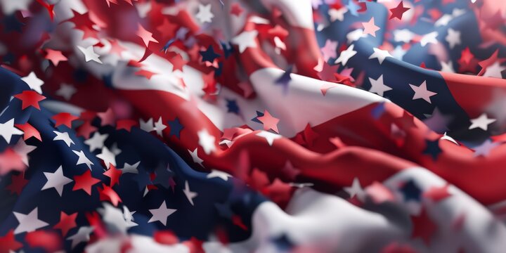 Realistic 3D illustration of a flag with patriotic decorations for Patriot Day.