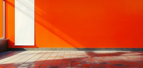 Wall Mural - Lively fitness center promotion on a tall, wide blank paper, orange wall.