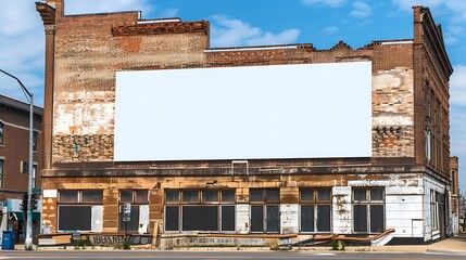 Wall Mural - Downtown historic brick building with a wide horizontal blank billboard.