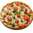 © Custom Media - Gourmet Pizza with Mozzarella, Tomatoes, and Basil Isolated on Transparent or White Background, PNG