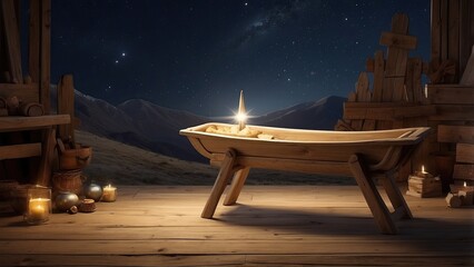 Canvas Print - Empty manger with Comet Star