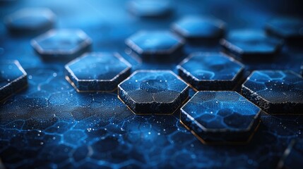 Abstract blockchain network technology concept background. Modern hexagonal pattern on blue background in 4k resolution. Blurred edges.