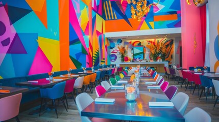 Bold abstract color scheme adding flair and personality to the party ambiance