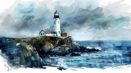 Wall Mural - Hand drawn travel book featuring sketches of majestic lighthouses and rugged coastlines.