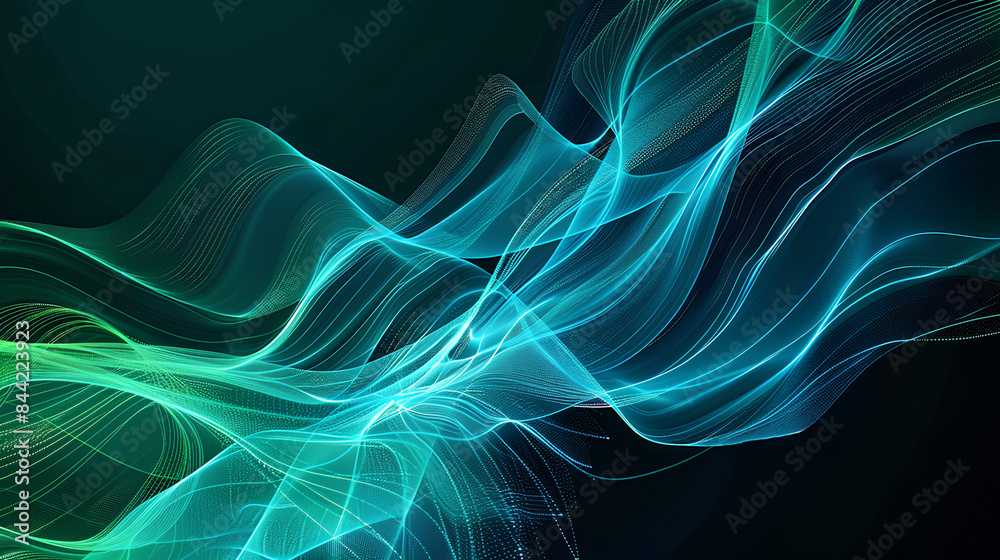 Vector abstract light lines wavy flowing dynamic in blue green colors ...