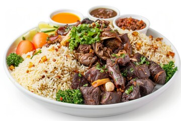 Wall Mural - Nasi arab on a plate with white background