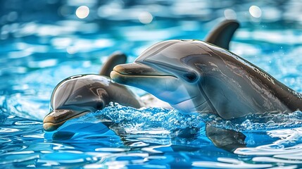 Wall Mural - Dolphins interacting closeup in the water