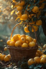 Wall Mural - harvesting in the apple orchard. a basket with large yellow apples. fruit picking season.
