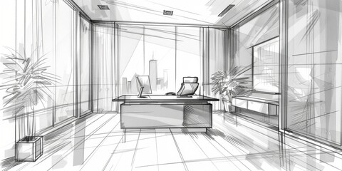 Poster - Minimalistic sketch of a business office.