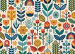 © Adisorn - Retro Seamless Pattern With Flowers, Leaves, And Geometric Shapes. Vector Graphics.