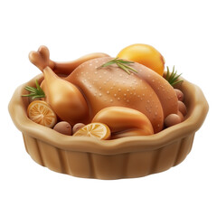 A roasted chicken with lemon slices and herbs on a transparent background as a thanksgiving icon