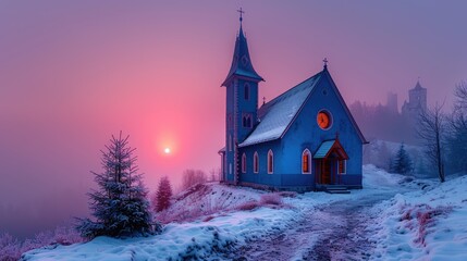 Poster - church in winter