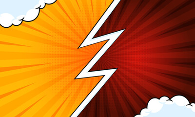 Poster - yellow and red comic style pop art with halftone design in banner background