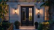 © Athena - Elegant house entrance with double doors and evening lighting exudes a warm, inviting atmosphere