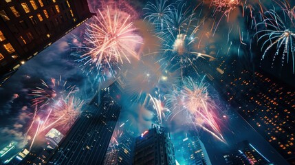 Poster - fireworks in the city