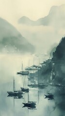 Aufkleber - boats on the lake