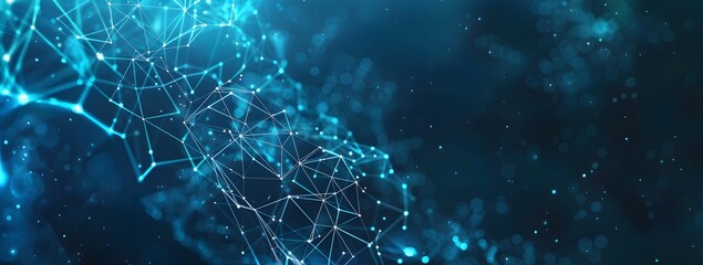 Aufkleber - abstract, blue digital network background, interconnected nodes, connections, intricate web, technology, data transfer, dark background
