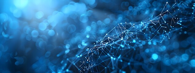 Poster - Abstract blue network background with interconnected nodes and lines, symbolizing global connectivity and data transfer in the digital age
