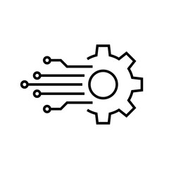 Circuit board with gear icon, Smart AI Cogwheel engineering technological concept, Digital technology, Vector illustration