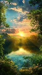 Aufkleber - sunset over the river