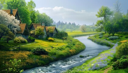 Aufkleber - landscape with river