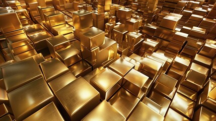 Poster - Luxurious 3D golden cubic abstract background, perfect for high-end designs, modern art, and elegant visuals.