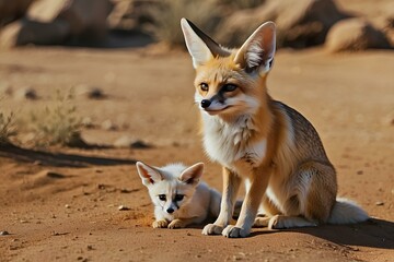 Wall Mural - Fennec fox and baby 