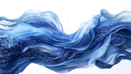 Poster - Abstract blue wave with glitter on white background, 3D rendering illustration
