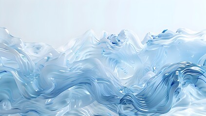 Poster - Blue waves of water against a white background, light blue waves against white, transparent textures with soft and advanced colors, high definition wallpaper in the style of 3D rendering with abstract