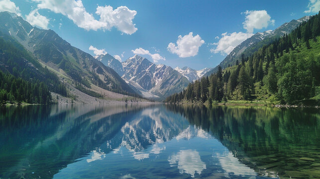 lake, mountain, landscape, water, nature, mountains, sky, reflection, blue, forest, summer, river, green, clouds, travel, view, tree, park, scenery, cloud, beautiful, scenic, altai, snow, outdoor