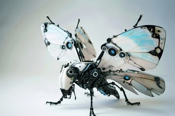 Poster - This image showcases a robotic butterfly with detailed mechanics and translucent wings, emphasizing technology inspired by nature