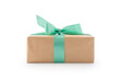 © GCapture - Brown paper gift box with emerald color ribbon isolated on white