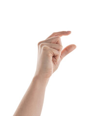 Wall Mural - female hand to hold something with fingers isolated on white