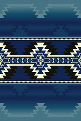 Wall Mural - Blue color aztec southwest pattern. Vector aztec geometric shape seamless pattern southwestern style. Ethnic geometric pattern use for fabric, textile, home decoration elements, upholstery, etc.