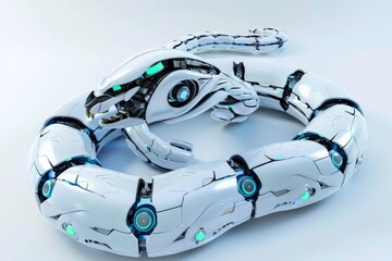 Aufkleber - A 3D-rendered image of a sleek, futuristic robotic snake with glowing blue elements