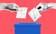 © Ramcreative - Hand with ballot papers and ballot box. Trendy vintage halftone election event banner.