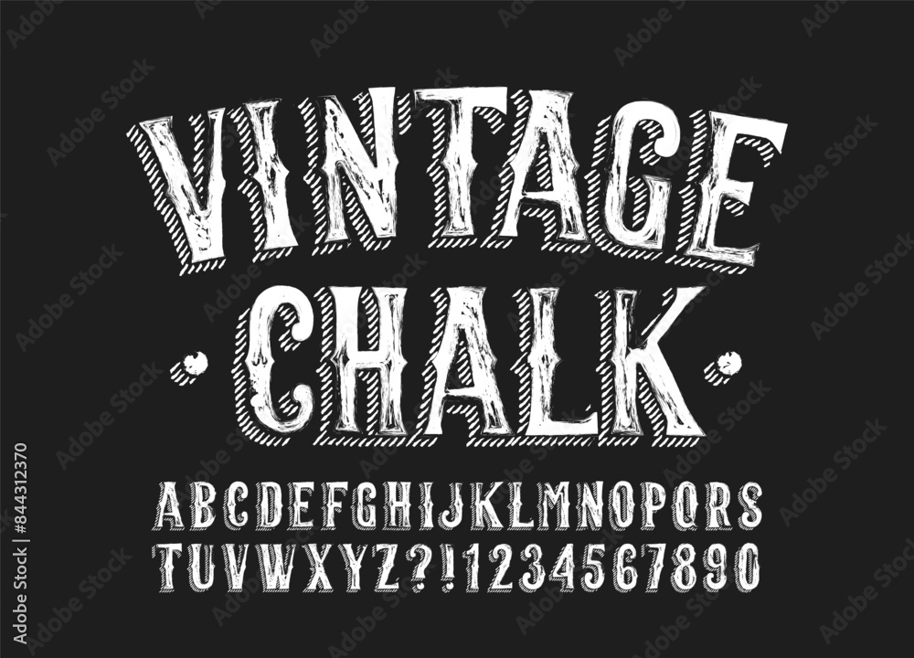 Vintage Chalk alphabet font. Hand drawn serif letters and numbers ...