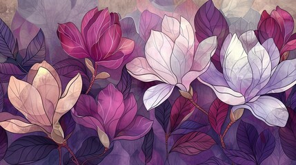 Wall Mural - A painting of flowers with purple and pink colors