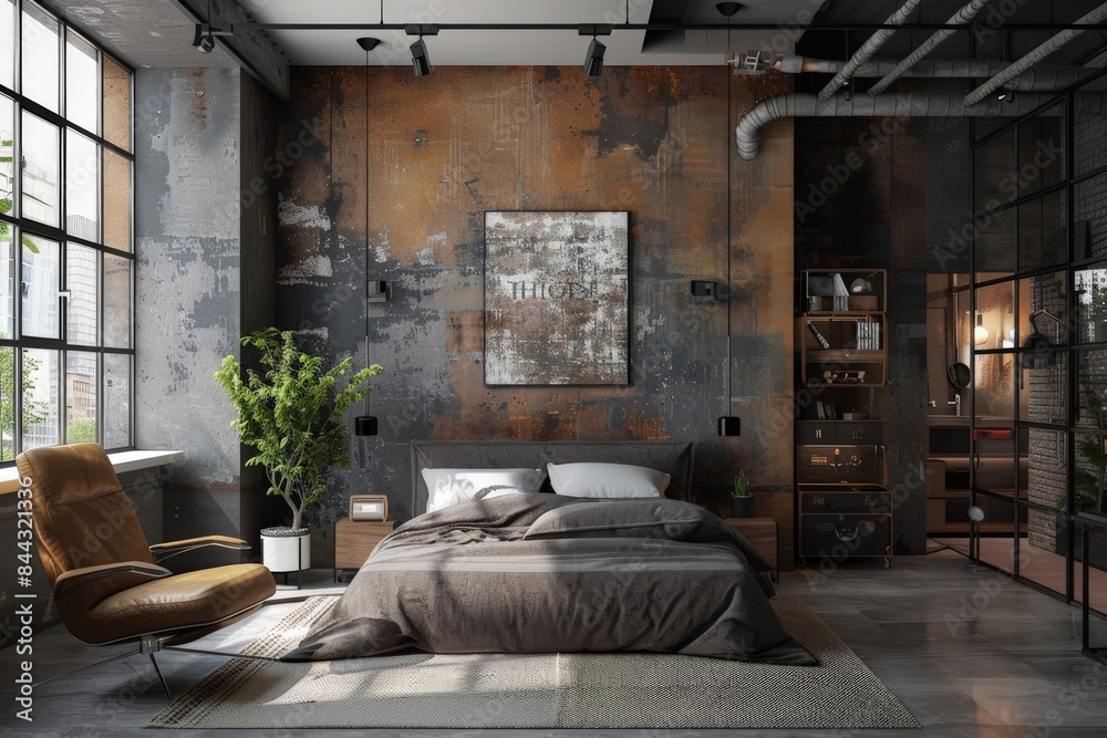 Exposed Aesthetic Design Elements Reference: An Elegantly Designed Bedroom Combines Modern Aesthetics With Exposed