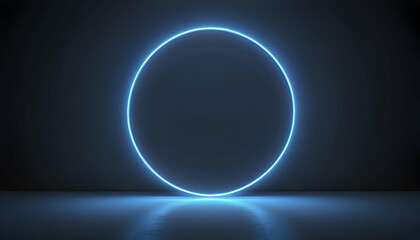 Poster - Abstract 3D room with realistic neon ring background. Minimal scene for product display