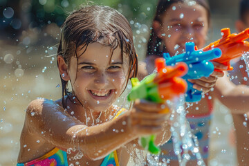 Wall Mural - children_playing_with_water_pistols