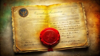 Vintage Emancipation Proclamation with Red Wax Seal - Juneteenth Celebration, Historic Juneteenth Document Illustration