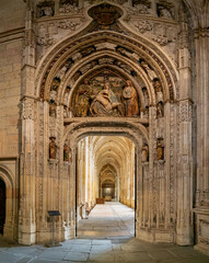 Sticker - ornamental arch and doorway leading into the cloister of the Segovia Cathedral