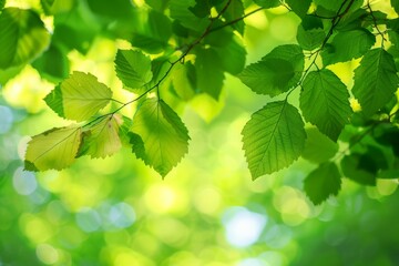 Poster - Softly blurred green background with detailed leaves in shades of bright green