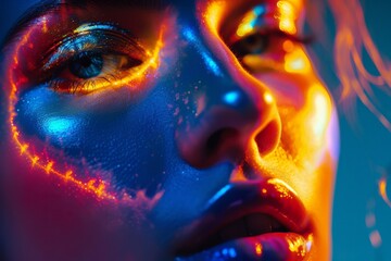Leinwandbilder - Interplay of abstract neon lights against a dark backdrop, resembling a futuristic setting