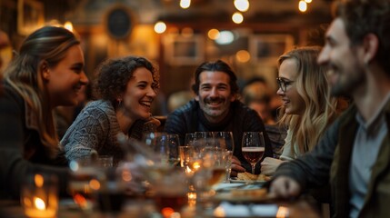 Group of people in the bar. Group of adults participating in a trivia night at a bar. Social event. Casual and sociable