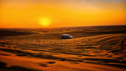 Sticker - vehicle in a desert at dusk